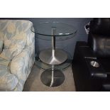 Pair of modern circular glass topped lamp tables Good condition
