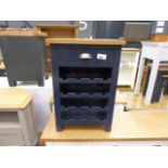 Blue painted oak top side table with drawer and wine rack (31)