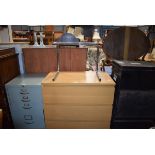 5282 - Modern oak finished 3 drawer chest together with a tubular framed side table