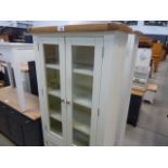 Cream painted oak top cabinet with 2 glass doors above 2 cupboards (24)