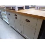 Large grey painted oak top sideboard with 3 drawers and 3 cupboards (25)