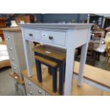 Blue painted hall table with 2 drawers (30)