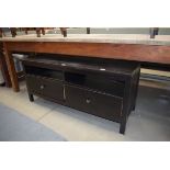 5285 - Modern black finish television cabinet with 1980s tubular metal side table