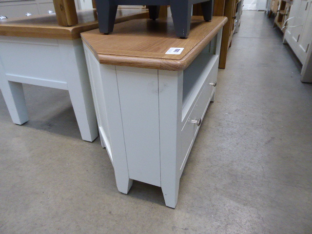 Cream painted oak top corner TV audio unit with shelf and single drawer (9) - Image 2 of 3