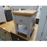 Small blue painted oak top lamp table with single drawer and shelf (6)