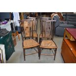 Set of 4 arts and crafts style stained beech and caned dining chairs