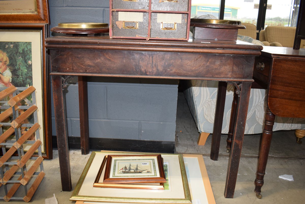 Mahogany fold over card table Slight scratches and water marks No worm damage Hinges broken and