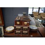 2 quartz wall clocks, Postal scale, desk tidy, and 3 index card holders
