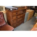 19th century mahogany and strung chest of 2 short and 3 long graduated drawers Veneers missing