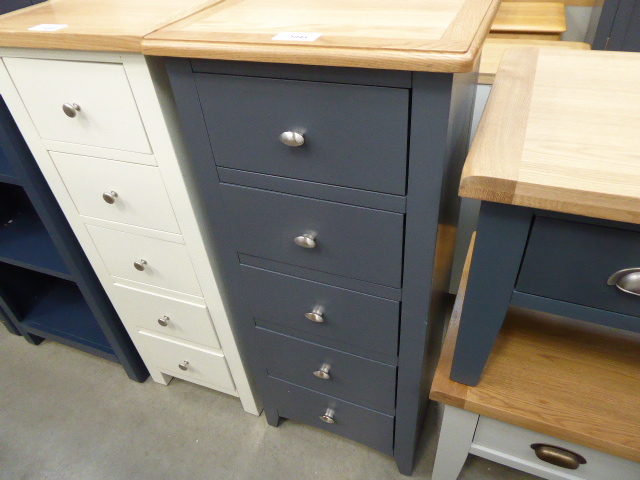 Blue painted oak top narrow chest of 5 drawers (3)