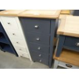 Blue painted oak top narrow chest of 5 drawers (3)