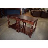 Pair of stained pine lamp tables