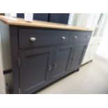 Large blue painted oak top sideboard with 2 drawers and 3 cupboards (42)