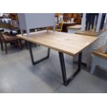 Industrial style metal frame rectangular oak top dining table (33)