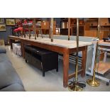 Rustic style kitchen table with a three plank pine surface