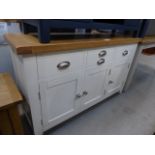 Cream painted oak top sideboard with 3 drawers and 3 cupboards (8)