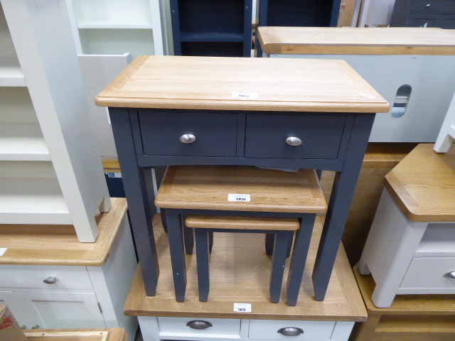 Blue painted oak top hall table with 2 drawers (7)