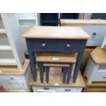 Blue painted oak top hall table with 2 drawers (7)