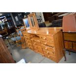 Pine dressing table, dressing table mirror, bedside cabinet and 2 chairs
