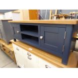 Blue painted oak top TV audio unit with 2 shelves and 2 cupboards (34)