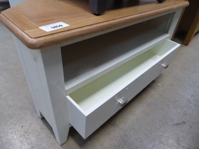 Cream painted oak top corner TV audio unit with shelf and single drawer (9) - Image 3 of 3