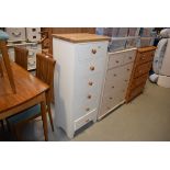 Cream painted narrow chest of 6 drawers
