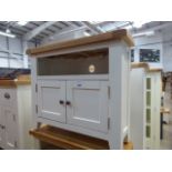 White painted oak top corner TV audio unit with shelf and 2 door cupboard (22)