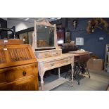 Early 20th century stripped ash dressing table with mirror over