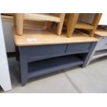 5047 - Blue painted oak coffee table with 2 drawers to side below and shelf (2)