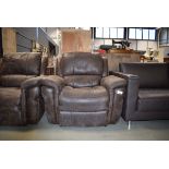 Brown faux suede reclining armchair As found