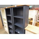 Blue painted tall narrow open front bookcase (34)