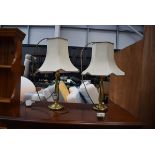 Pair of brass table lamps with shades