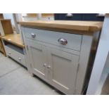 Grey painted oak top sideboard with drawer and 2 cupboards (17) Height: 80cm x Width: 85cm x