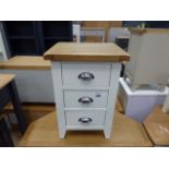 White painted oak top bedside unit of 3 drawers