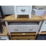 Large grey painted oak top TV audio unit with shelf and drawer