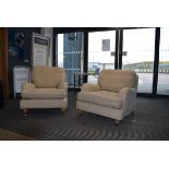 Pair of Multi York armchairs in cream checked upholstery