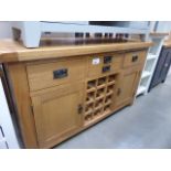 Large oak sideboard with 3 drawers, 2 cupboards and wine rack (1)