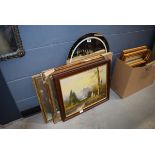 Late 20th century landscape signed 'Lorenz', 2 picture frames, a print of a harbour scene and an