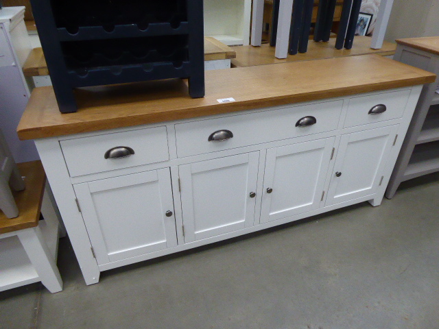 Large white painted sideboard with oak top, 3 drawers and 4 cupboards (40)