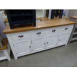 Large white painted sideboard with oak top, 3 drawers and 4 cupboards (40)