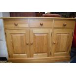 Modern oak sideboard of 3 doors and 3 drawers Water damage