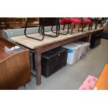 Rustic style kitchen table with a three plank pine surface