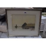 Framed and glazed watercolour by CF Shuck: boats, lake,and building