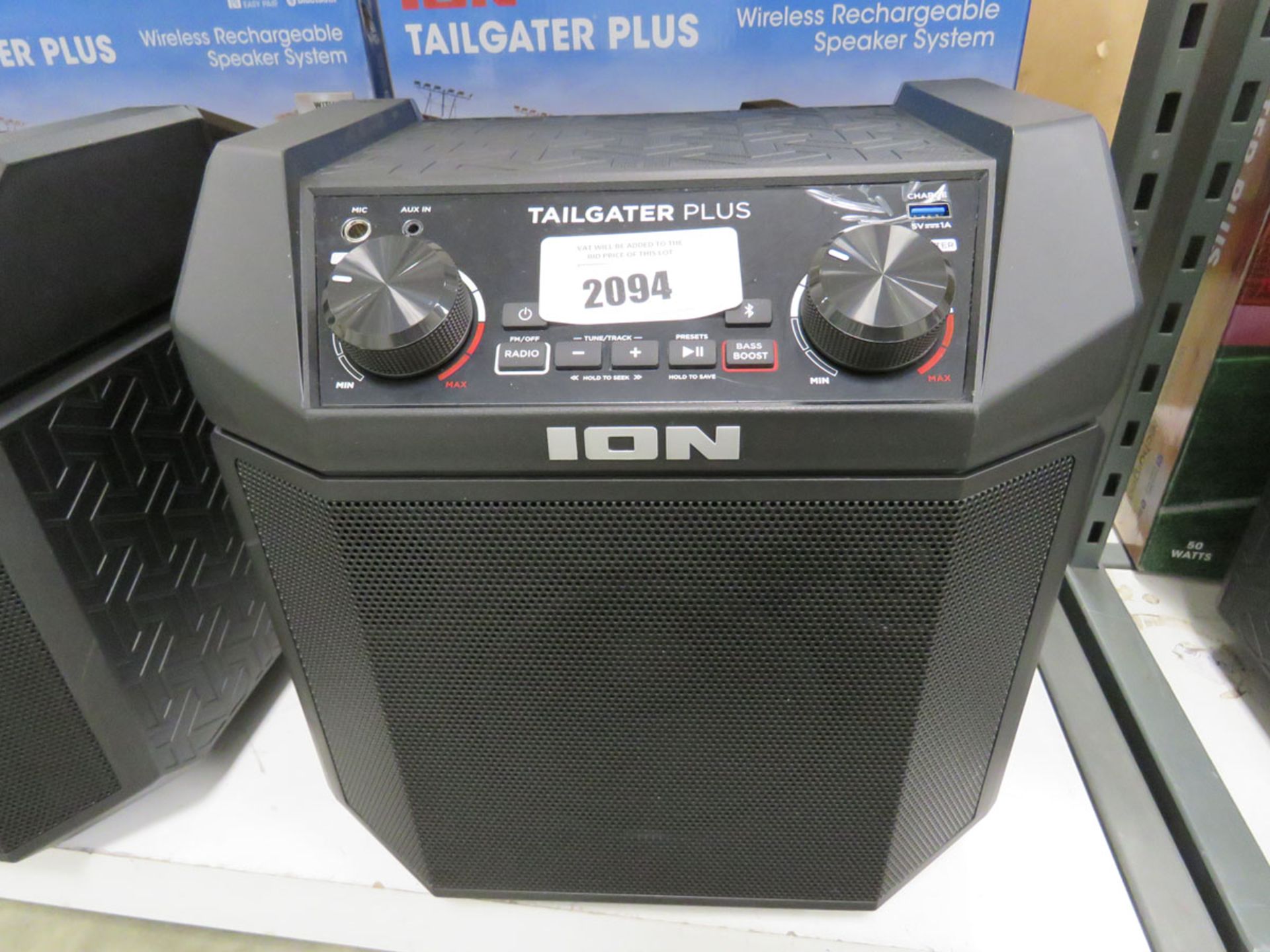 Ion Tailgater Plus bluetooth speaker with microphone and box