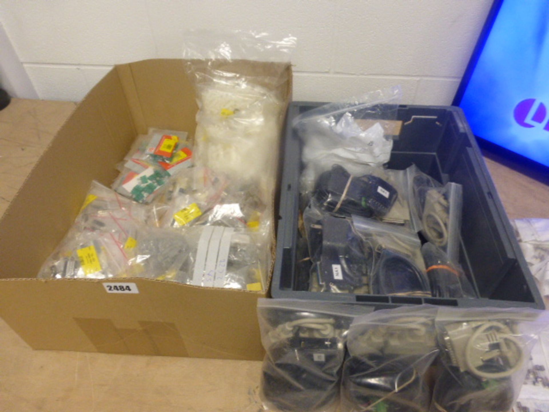 2 boxes of miscellaneous RS Components, to include sockets and cables
