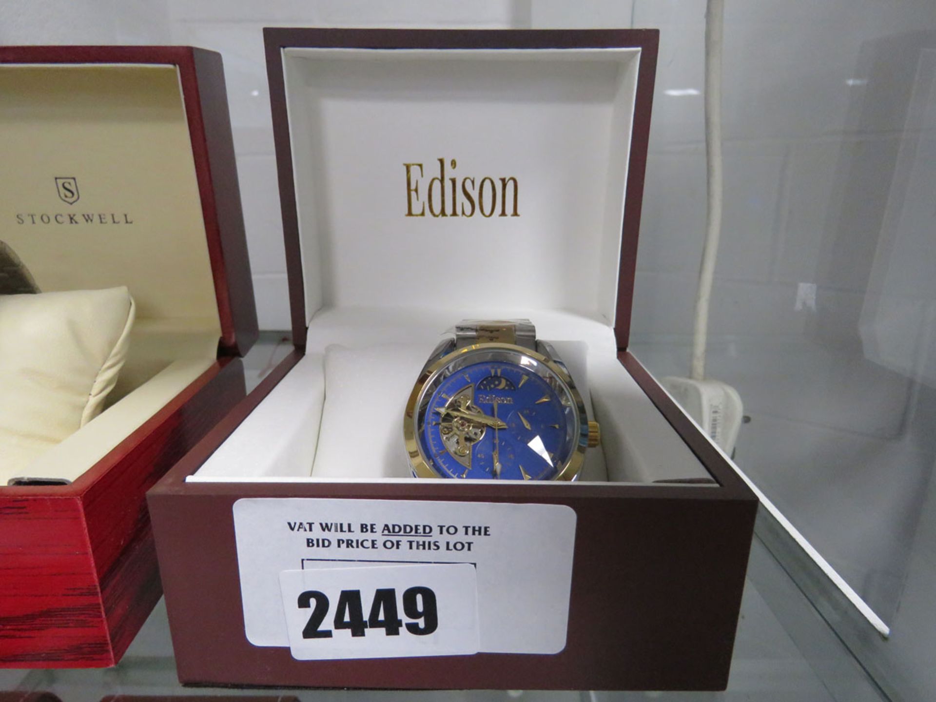 Edison stainless steel strap automatic moon phase dial watch with box