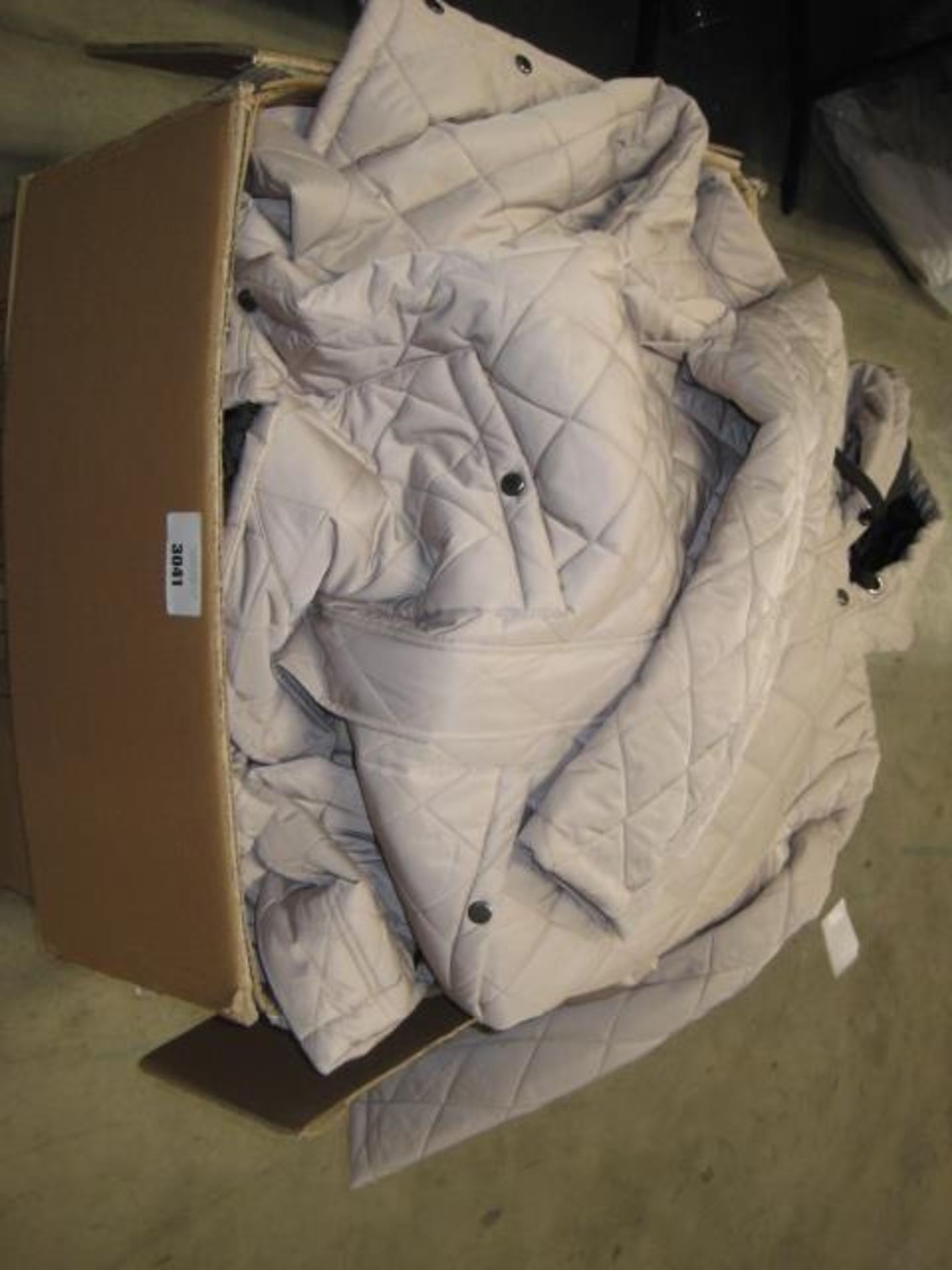 Box containing 16 weatherproof ladies quilted and hooded jackets in light beige - Image 2 of 2