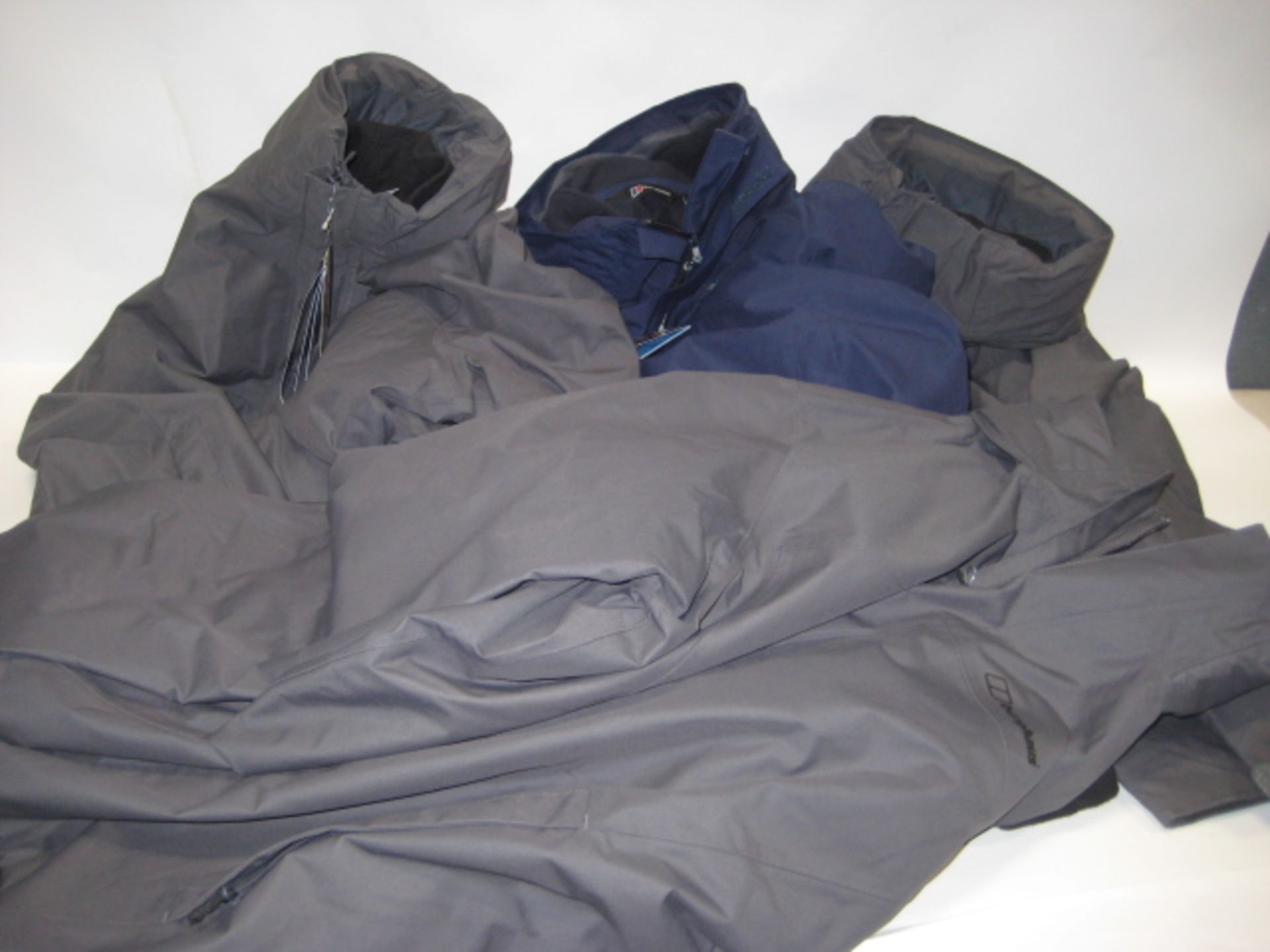 Four Berghaus jackets, 3 in grey 1 in blue all size XXL all tagged model A2 Gemini 3 in 1 jackets