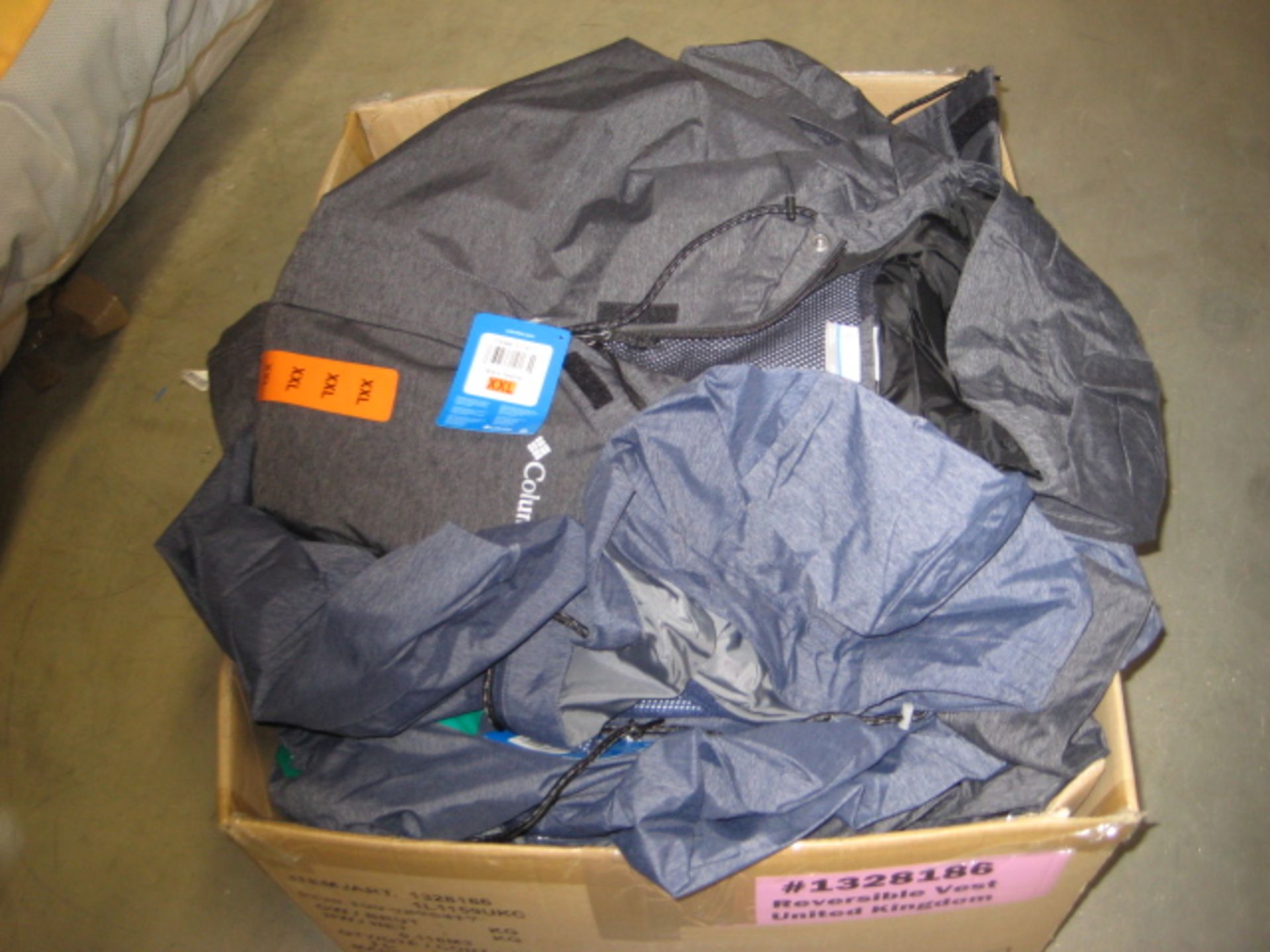 Box containing 20 Columbia light weight hooded rain jackets in grey and blue - Image 2 of 2