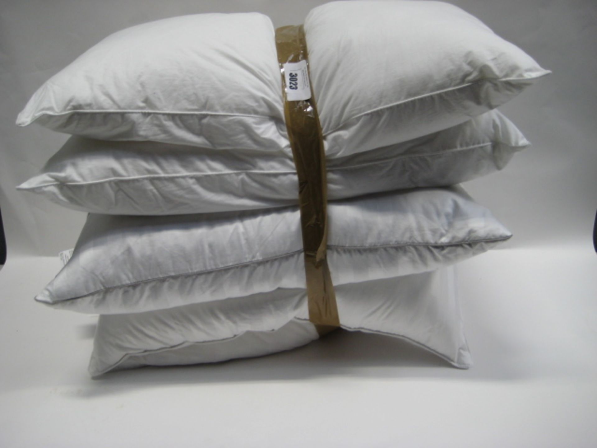 Five various makes of pillows, all unbagged